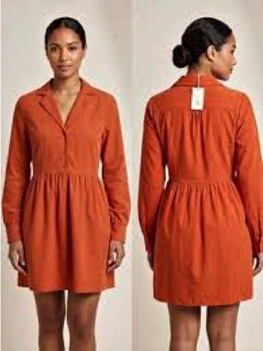 Francesca'Small Long Sleeve Collared Shift Dress Mini Orange Small